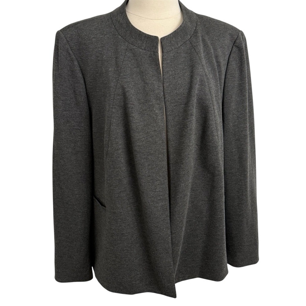 Kasper Women's Long Sleeve‎ Ponte Collarless Open Front Blazer, Gray, Size 22W